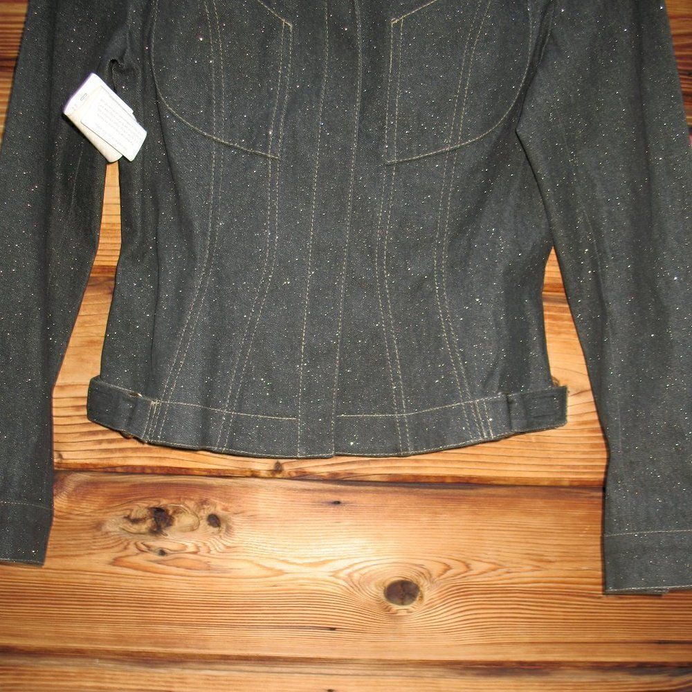 NWT Vintage Black Glitter Denim Jean Jacket - Picture 3 of 9